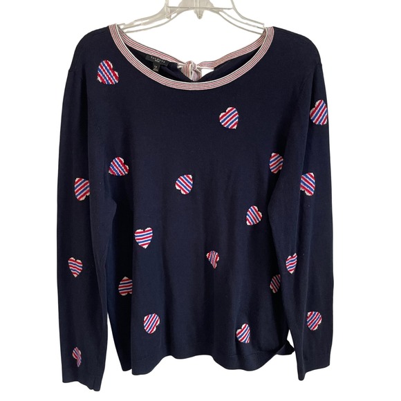 Talbots Sweaters - Talbots Patriotic Heart Print Sweater Tie Back Long Sleeve Knit Top Petite Large
